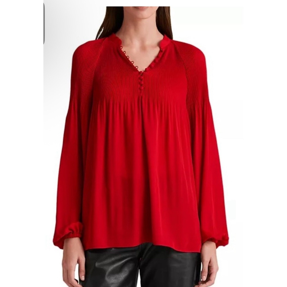 NWOT Ralph‎ Lauren Pleats Blouse Shirt T-shirt Lipstick Red L